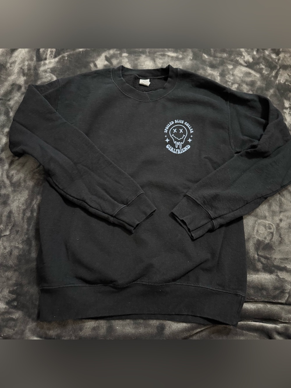 Gildan Black Crewneck Sweatshirt with Light Blue Graphic